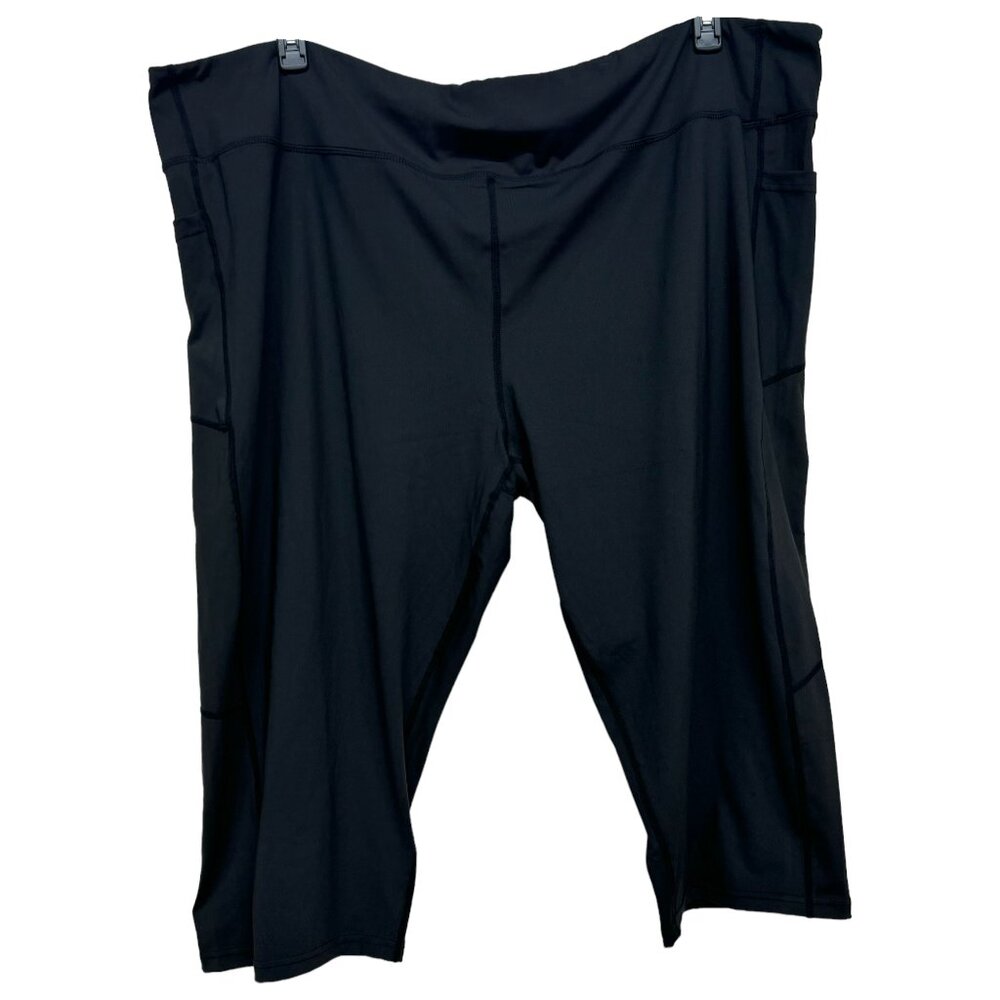 ASHLEY STEWART Sport Black Capri Leggings Size 6X 34/36 Stretch with Pockets NEW